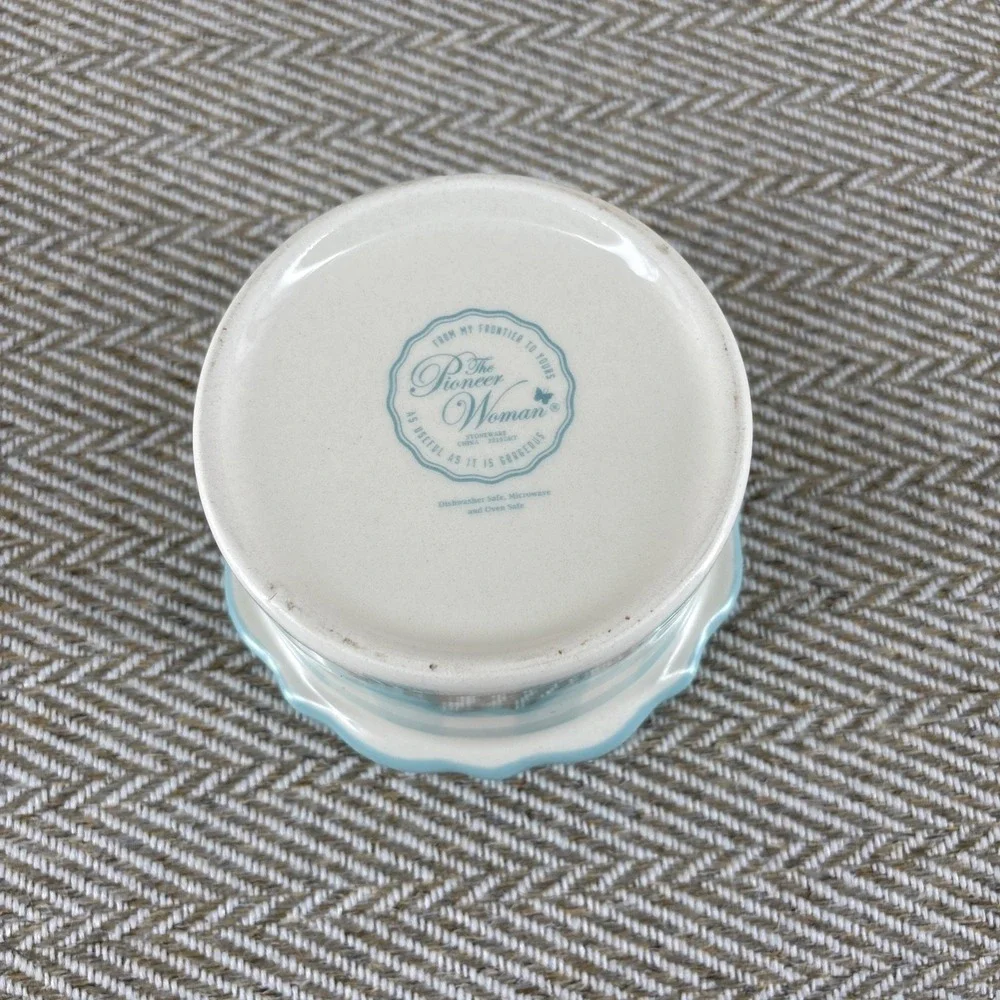 Pioneer Woman Ramekin‎ Cow Plaid Blue Gingham Design Custard